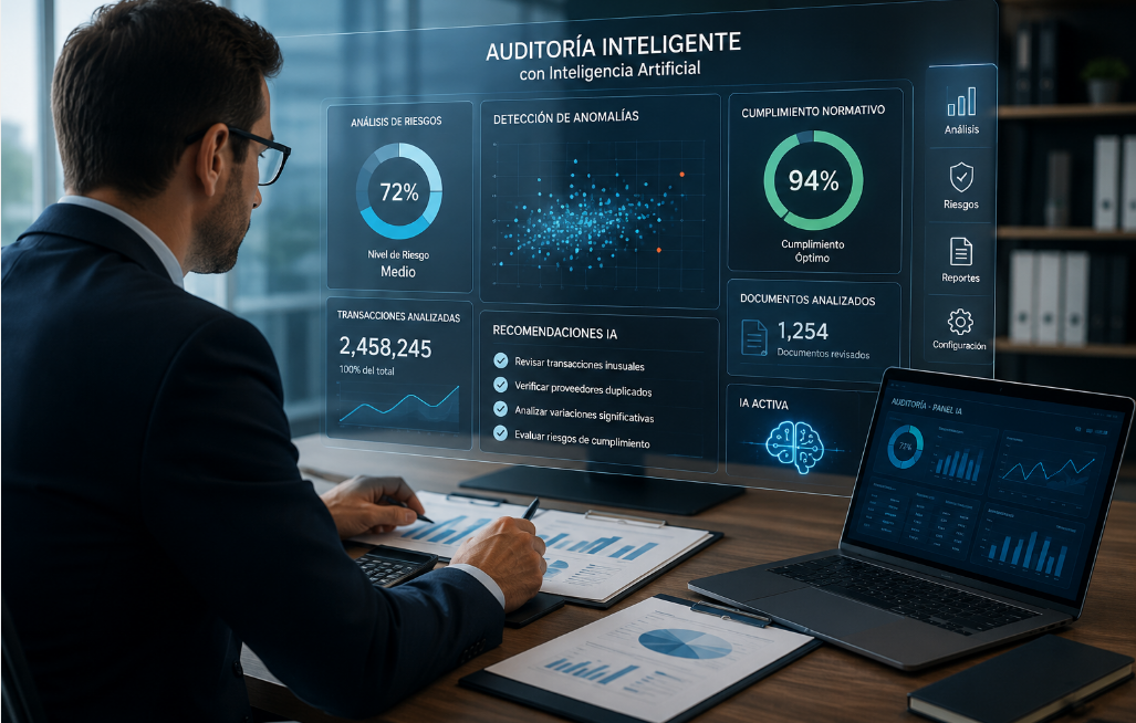 Panel de auditoría inteligente con análisis de riesgos, detección de anomalías y cumplimiento normativo mediante IA